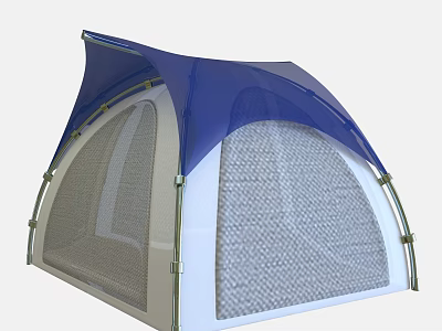Outdoor Canopy Design With Blue White Mesh And Metal Frame Structure 3d model