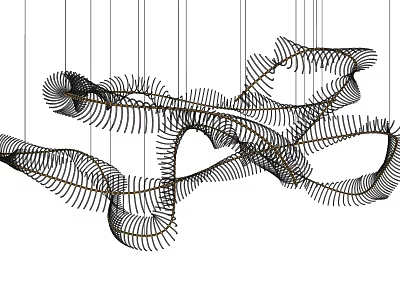 Modern Artistic Chandelier Featuring Spiral Metallic Wireframe Design For Interior Spaces 3d model