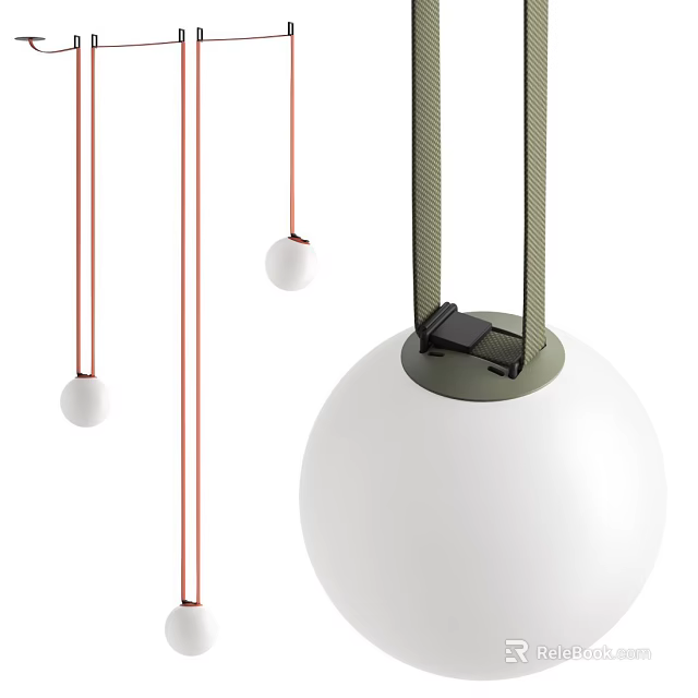 Modern Minimalist Chandelier Design Featuring White Spherical Shade And Colored Suspension Cords 3d model 
