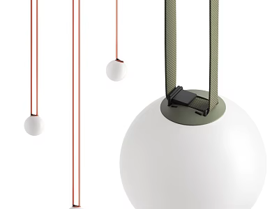 Modern Minimalist Chandelier Design Featuring White Spherical Shade And Colored Suspension Cords 3d model