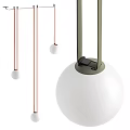 Modern Minimalist Chandelier Design Featuring White Spherical Shade And Colored Suspension Cords