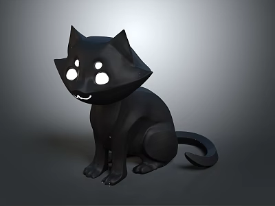 Black Cat Stylish Toy Figure With Glowing Round Eyes Sitting Pose Curved Tail 3d model
