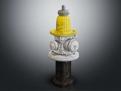 Detailed Yellow Fire Hydrant with Top Cap Base Chains and Valve Outlets 3d model