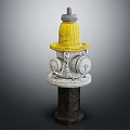 Detailed Yellow Fire Hydrant with Top Cap Base Chains and Valve Outlets