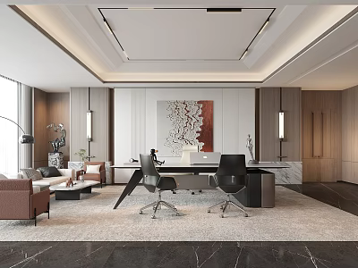 Modern Office Interior Design With Executive Desk Ergonomic Chairs Comfortable Sofa And Artwork 3d model