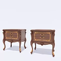 Pair of Traditional Carved Wooden Bedside Tables With Gold Accents Drawers And Decorative Legs