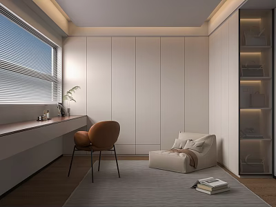 Modern Light Beige Full Height Wardrobe With Glass Display Area For Cozy Minimalist Bedroom Interior 3d model