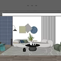 Modern Living Room Interior With White Sofa Decorative Wall Art And Potted Plant
