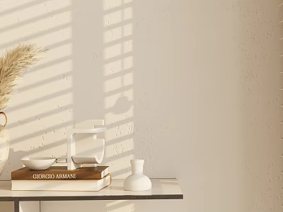 Elegant Decorative Ornaments Set With Books Geometric Decor White Vase And Dried Pampas Grass 3d model