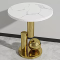 Elegant Modern Coffee Table With White Marble Top And Golden Cylindrical Spherical Legs