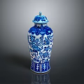 Traditional Blue And White Vase Sculpture Carving With Intricate Patterns And Lid Design