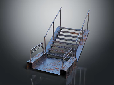 Rusted Metal Staircase With Steel Handrails And Platform For Industrial Settings 3d model