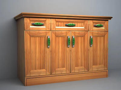 Wooden Entryway Cabinet Sideboard With Green Handles Drawers And Storage Design 3d model