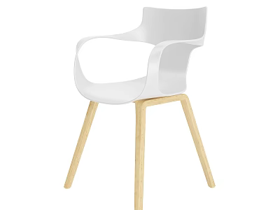 Modern White Single Chair With Curved Armrests And Wooden Legs 3d model