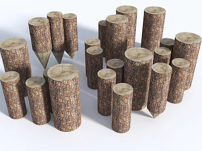 Garden Decorative Wooden Stumps with Bark Texture Various Sizes and Flat Sharp Tops 3d model