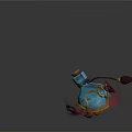 Ornamental Blue Pot With Red Flames Gold Base And Small Handle 3D Render