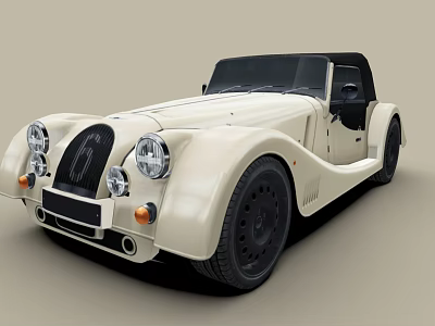Vintage Cream Colored Convertible Car With Black Top And Classic Design 3d model