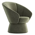 Elegant Modern Single Sofa Brown Velvet Upholstered Curved Armrests Round Base Design