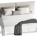 Modern Double Bed With White Bedspread Gray Pillows Soft Gray Blanket And Headboard 3d model