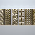 Six Brown Carved Lattice Window Panels With Various Intricate Patterns 3d model