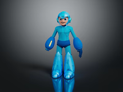 Blue Robot Game Movie Character In Metallic Armor With Shiny Gloves And Boots 3d model