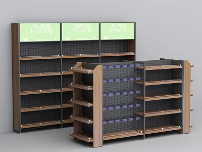 Wooden And Metal Retail Display Shelves With Multiple Layers For Organic Foods 3d model