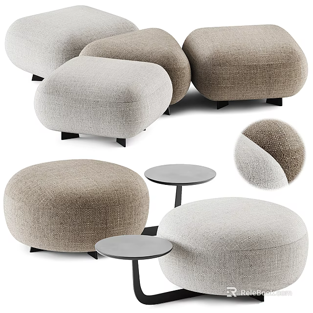 Modern Fabric Ottoman Stools with Neutral Tones Soft Surface and Small Coffee Tables 3d model