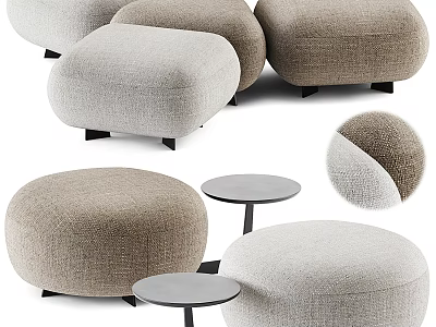 Modern Fabric Ottoman Stools with Neutral Tones Soft Surface and Small Coffee Tables 3d model
