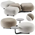 Modern Fabric Ottoman Stools with Neutral Tones Soft Surface and Small Coffee Tables 3d model