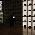 Traditional Tea Pots Display On Multi Layered Shelf With Indoor Plant Decoration