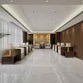 Modern Office Interior Design With Spacious Layout Marble Floor Wooden Walls And Green Plants