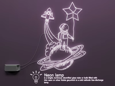 Creative Neon Lamp Set with Astronaut Star Rocket Planet Design for Kids Room Lighting 3d model