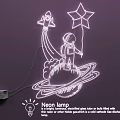 Creative Neon Lamp Set with Astronaut Star Rocket Planet Design for Kids Room Lighting