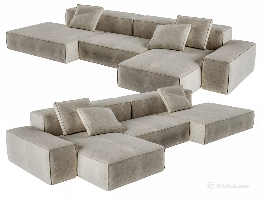 Modern Light Gray Sectional Sofa With Plush Cushions And Modular Design 3d model