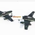 Two Green Camouflage Fighter Jets With Insignia Displayed Side By Side 3d model