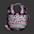 Fashionable Kids Backpack With Leopard Print Circular Transparent Window Pink Straps And Pom Pom Accessory