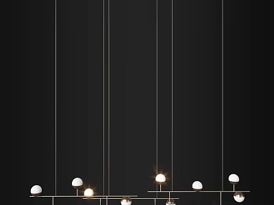 Modern Linear Chandelier With White Spherical Illuminated Hanging Lights For Interior 3d model