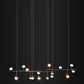 Modern Linear Chandelier With White Spherical Illuminated Hanging Lights For Interior