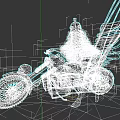 Decorative Motorcycle With Skull Accents And Warrior Figure On Gray Background