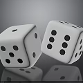 Two White Dice With Black Dots On Smooth Surface And Reflections