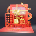 Festive Chinese New Year Photo Check In Spot With Gift Box Red Envelopes Golden Decorations