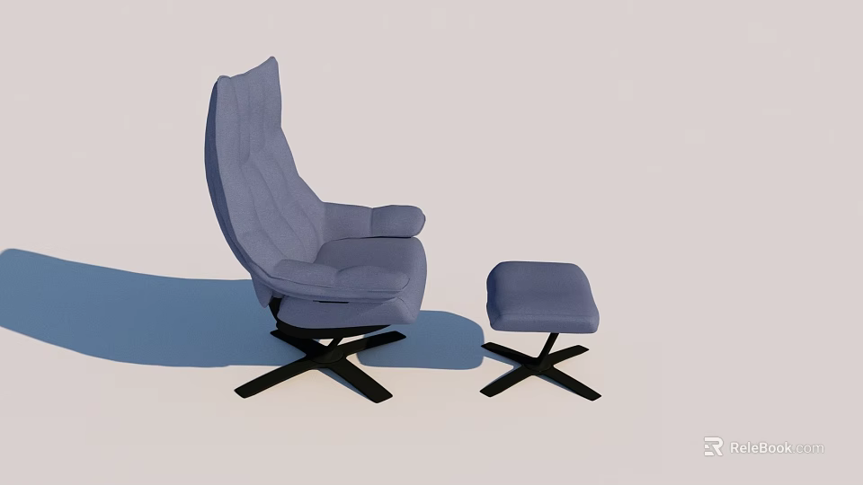 Light Blue High Back Lounge Chair with Matching Ottoman on Black Base in Modern Style 3d model 