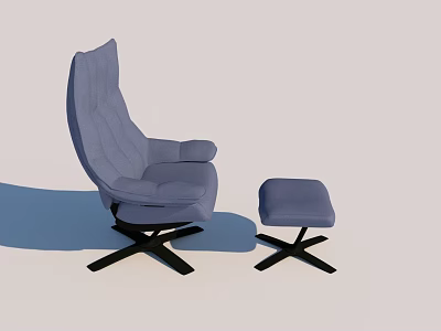 Light Blue High Back Lounge Chair with Matching Ottoman on Black Base in Modern Style 3d model