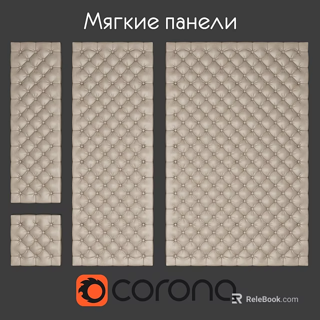 Upholstered Wall Panels In Various Sizes With Diamond Pattern And Tufted Buttons 3d model 