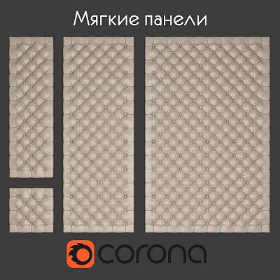 Upholstered Wall Panels In Various Sizes With Diamond Pattern And Tufted Buttons 3d model