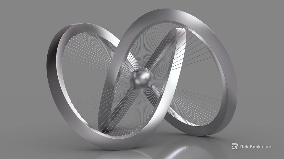 Industrial Equipment With Interlocking Metallic Rings Central Sphere And Complex Structural Design 3d model 