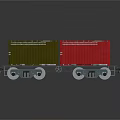Freight Train Car With Green And Red Containers For Cargo Transport 3d model