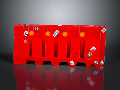 Red Plastic Traffic Barrier With Connected Units And Orange Dots Stickers 3d model