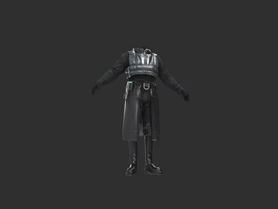 Detailed Game and Movie Character Black Long Coat Belt and Boots Costume Design 3d model