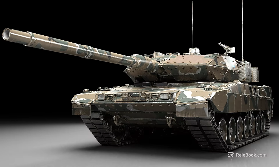 Modern Military Tank with Camouflage Paint Long Gun Barrel and Heavy Tracks 3d model 